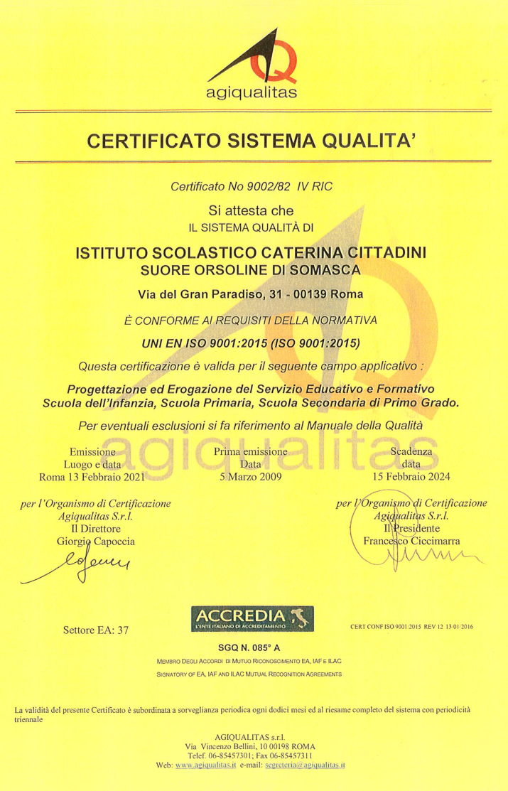 Scuola Caterina Cittadini Roma CertificatoQualità